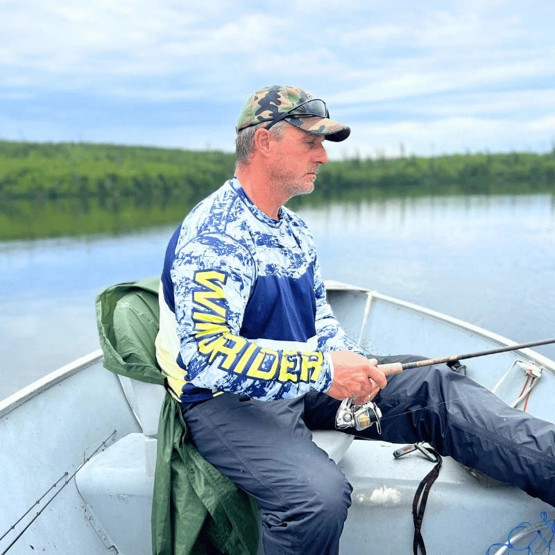 Close-up of light blue shirt showing moisture wicking properties