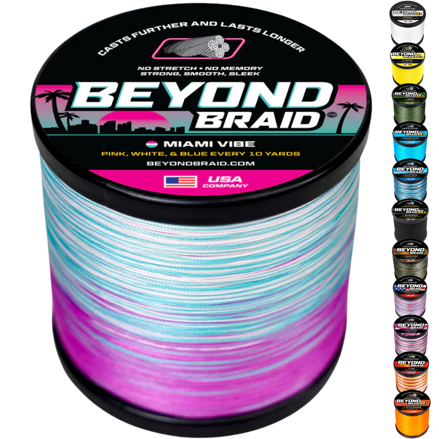Beyond Braid Miami Vibe Pink, White & Blue Braided Fishing Line