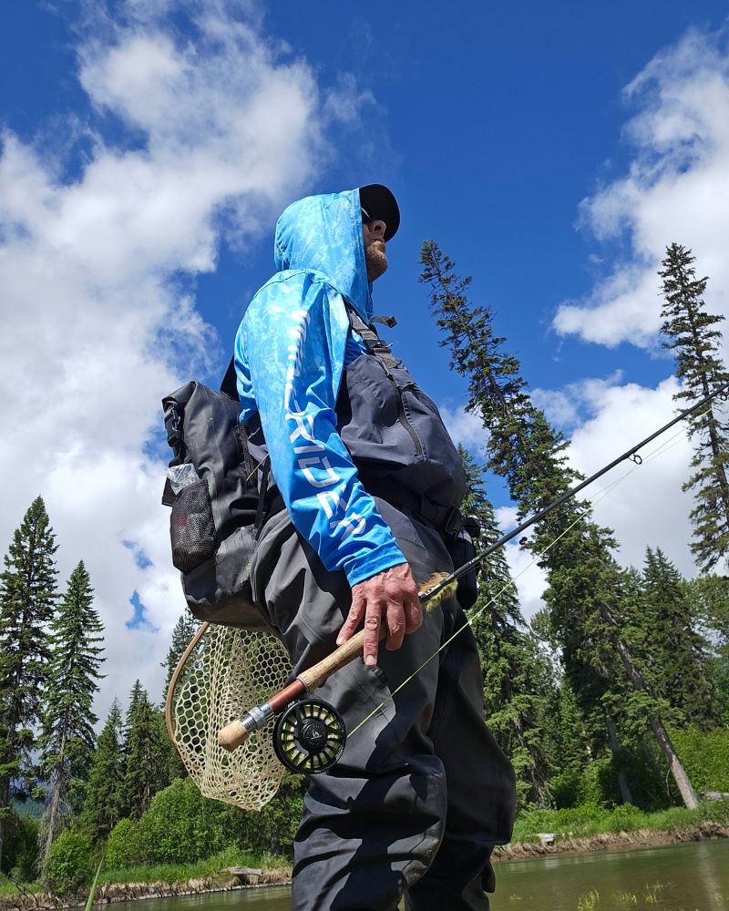 Close-up of dark blue hooded shirt gaiter and hood mechanism