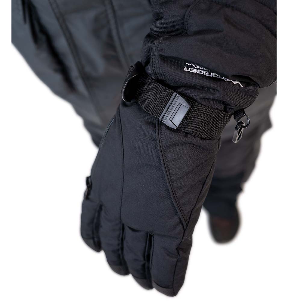 Detail of insulated ice gear gear showing waterproof construction and features