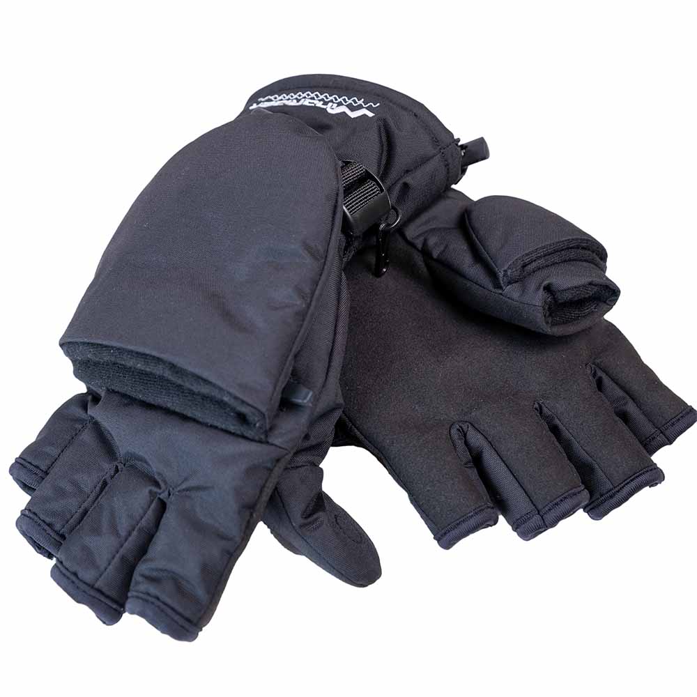 Pair of charcoal grey waterproof insulated winter fishing gloves