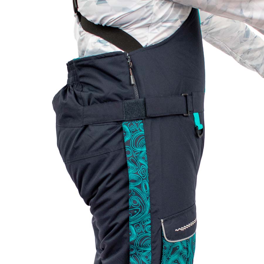 Detail of insulated ice gear gear showing waterproof construction and features
