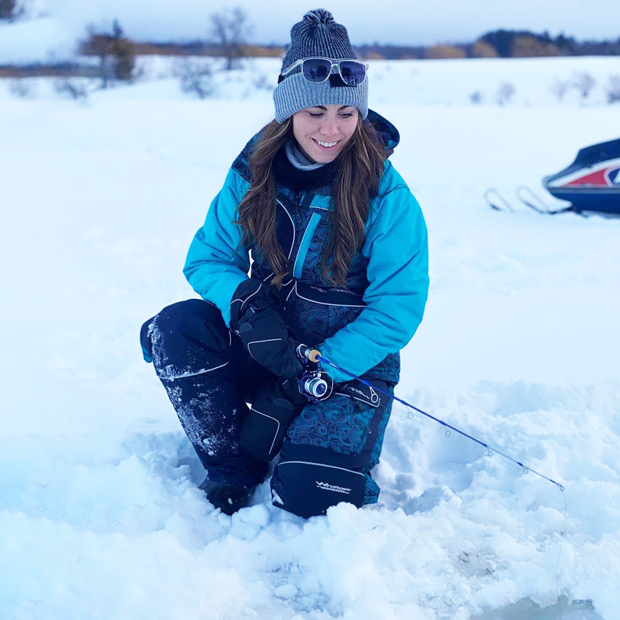 Detail of insulated ice gear gear showing waterproof construction and features