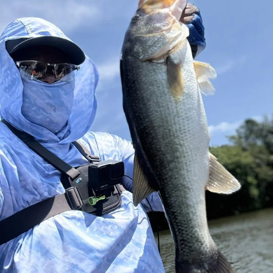 WindRider Hooded Helios fishing shirt with gaiter face mask for sun protection