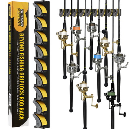 GripLock Vertical Fishing Rod Rack — Holds 9 Rods, 5-Minute Install
