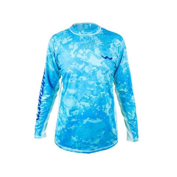 Front flat lay caribbean cove pattern sol invictus pro shirt colorblock ventilation panels