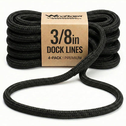 WindRider black double-braided nylon dock lines, four-pack
