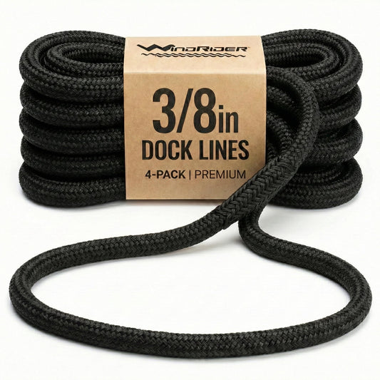 WindRider black double-braided nylon dock lines, four-pack