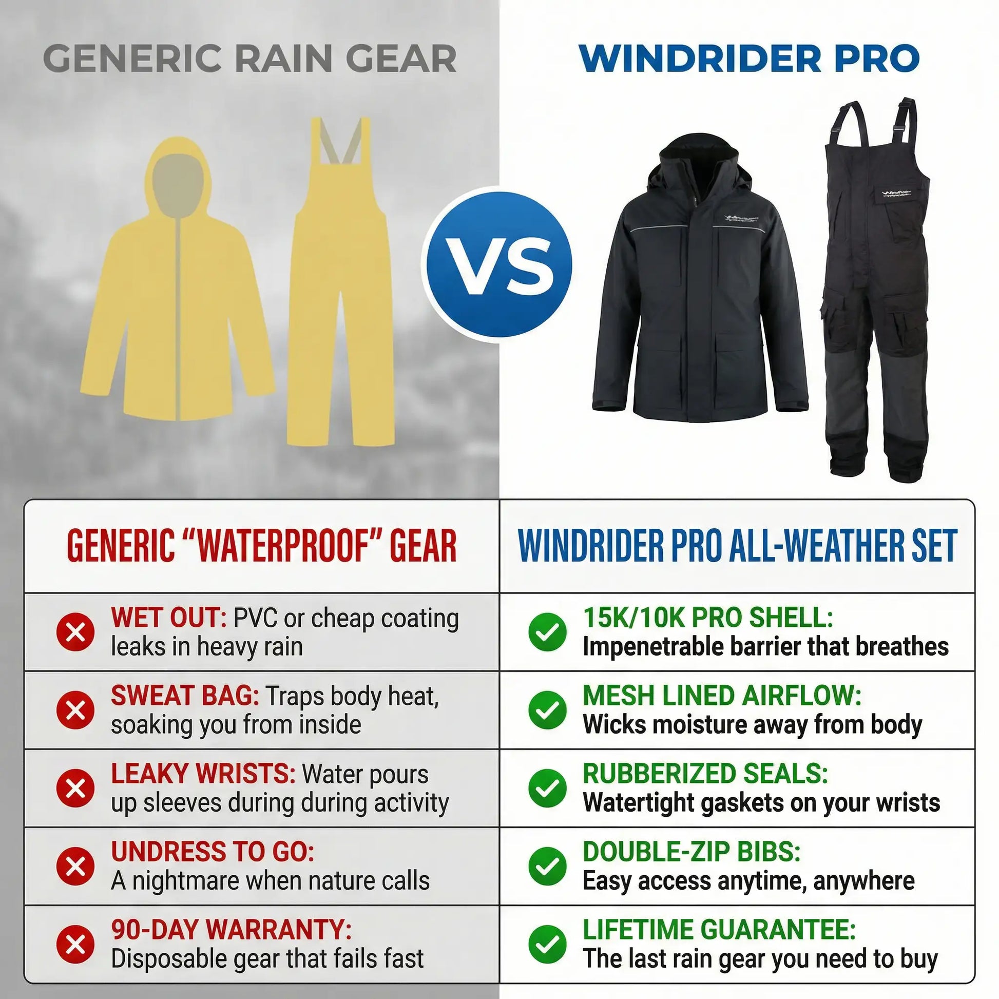 WindRider Rain Comparison Chart