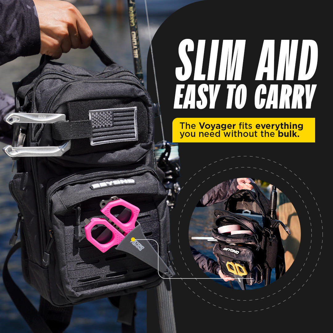 The Voyager Tackle Bag — Compact Sling Bag with Rod, Bottle & Pliers Holders