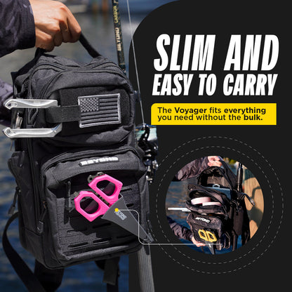 The Voyager Tackle Bag — Compact Sling Bag with Rod, Bottle & Pliers Holders