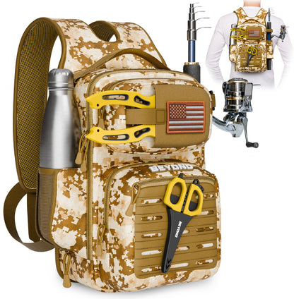 The Voyager Tackle Bag — Compact Sling Bag with Rod, Bottle & Pliers Holders