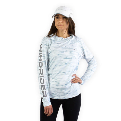 3 Pack Women's Helios Hooded Sun Shirts Crystal Camo Grey Pink Blue / M