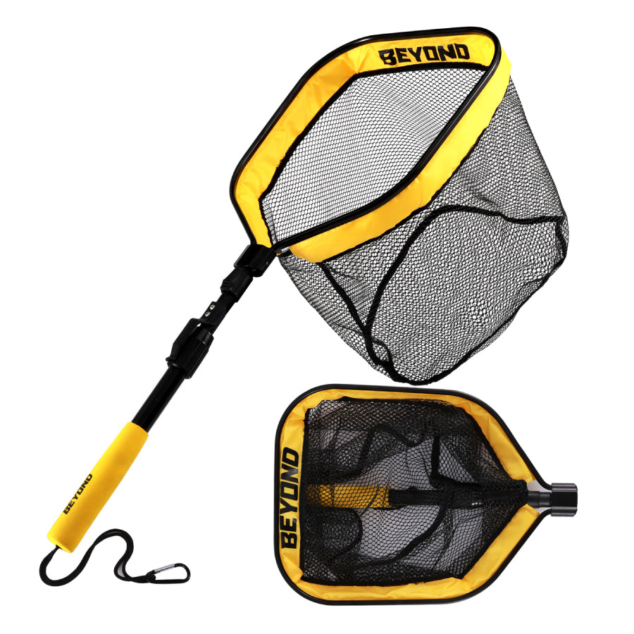 Floating Fishing Net with Telescopic Handle — Foldable Aluminum, Rubberized Mesh