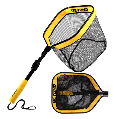 Floating Fishing Net with Telescopic Handle — Foldable Aluminum, Rubberized Mesh