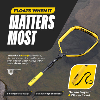 Floating Fishing Net with Telescopic Handle — Foldable Aluminum, Rubberized Mesh