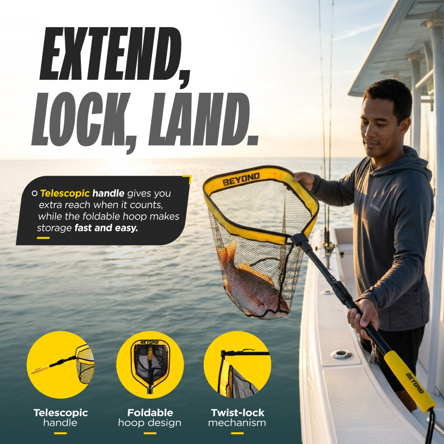 Floating Fishing Net with Telescopic Handle — Foldable Aluminum, Rubberized Mesh