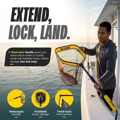 Floating Fishing Net with Telescopic Handle — Foldable Aluminum, Rubberized Mesh