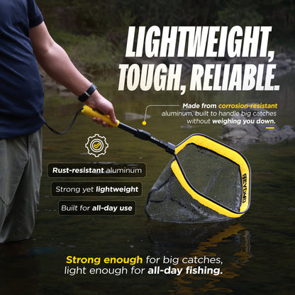 Floating Fishing Net with Telescopic Handle — Foldable Aluminum, Rubberized Mesh