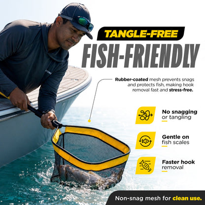 Floating Fishing Net with Telescopic Handle — Foldable Aluminum, Rubberized Mesh