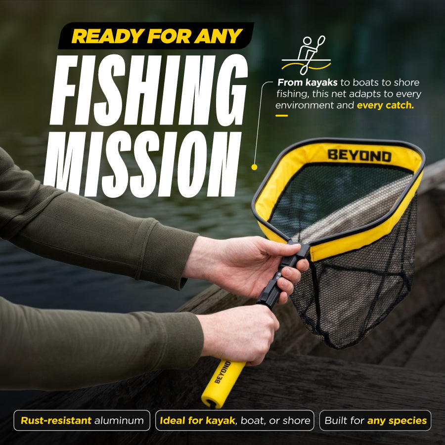 Floating Fishing Net with Telescopic Handle — Foldable Aluminum, Rubberized Mesh