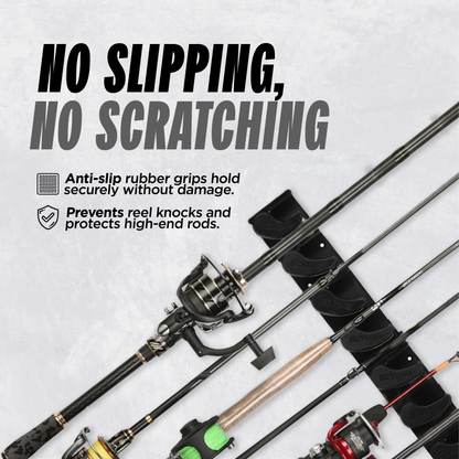 GripLock Vertical Fishing Rod Rack — Holds 9 Rods, 5-Minute Install