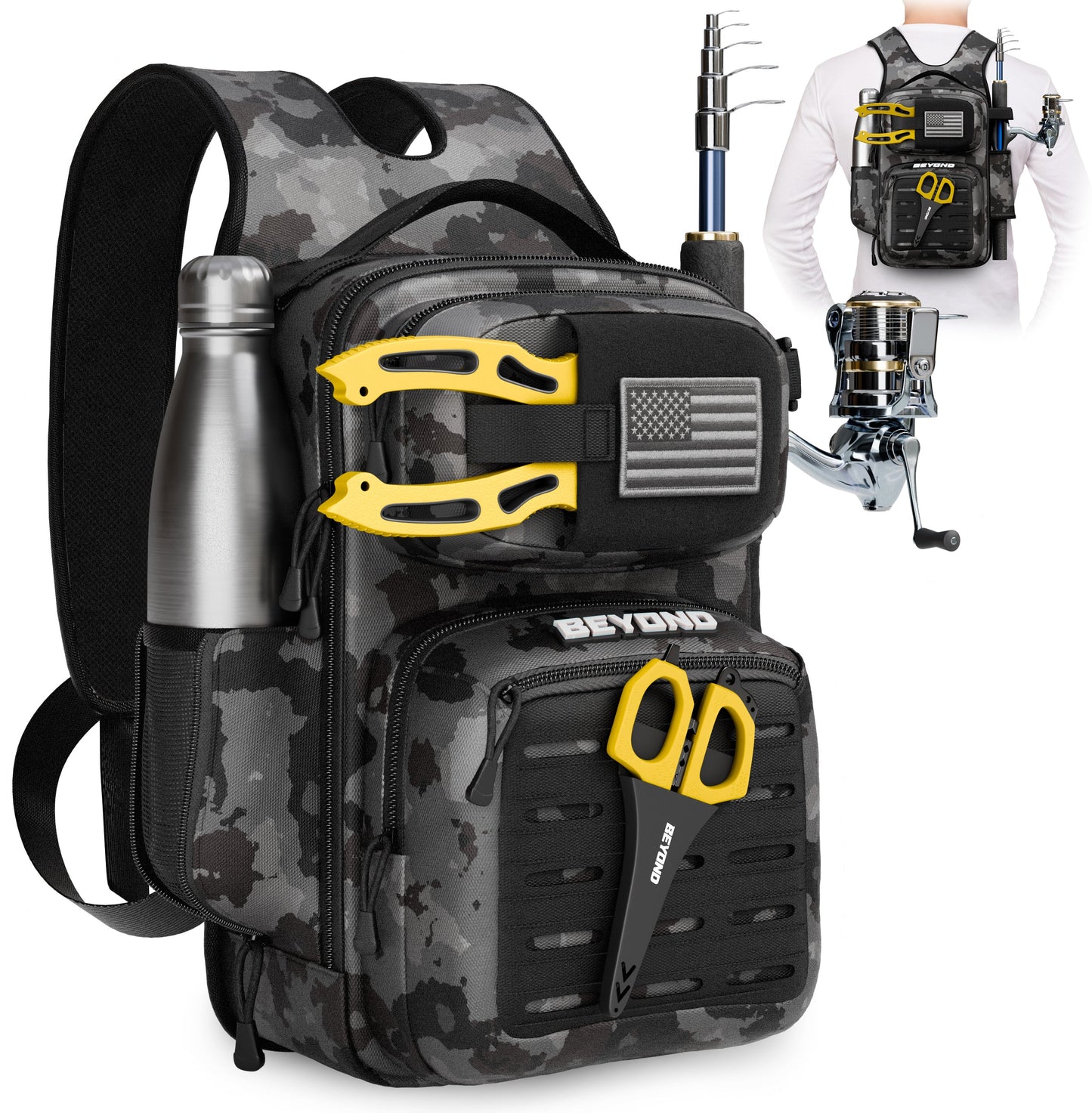 The Voyager Tackle Bag — Compact Sling Bag with Rod, Bottle & Pliers Holders
