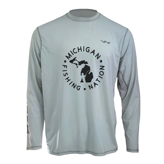 Michigan Fishing Nation TV Helios Fishing Shirt - Grey - WindRider