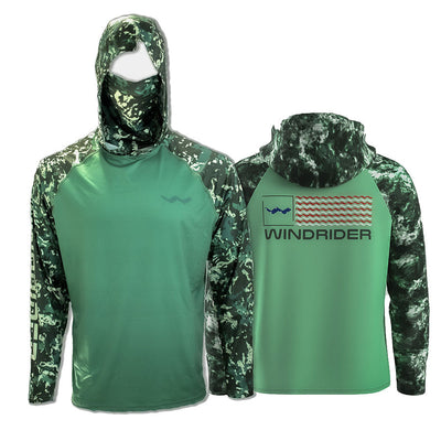 Atoll Hooded Shirt with Black Ice - Grey Americana - Green Americana Black Ice - Grey Americana - Green Americana / L-Tall