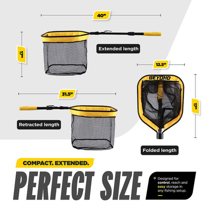 Floating Fishing Net with Telescopic Handle — Foldable Aluminum, Rubberized Mesh