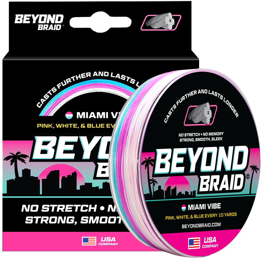 Beyond Braid Miami Vibe Pink, White & Blue Braided Fishing Line