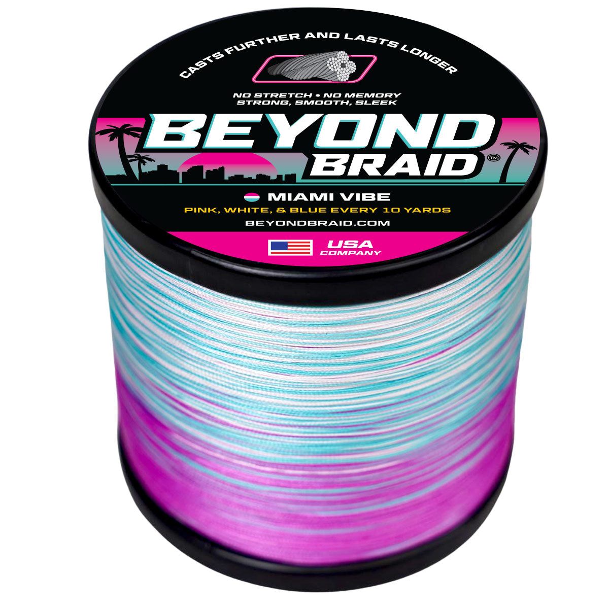 Beyond Braid Miami Vibe Pink, White & Blue Braided Fishing Line