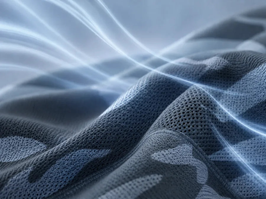 Close-up of breathable Helios fabric showing airflow.